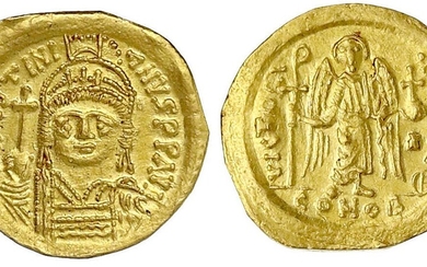 Pièces d'or byzantines, Empire, Justinien Ier, 527-565, Solidus 527/565, Constantinople, 9e officine. 4,36 g. Excellent....