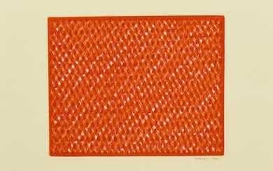 Piero Dorazio (1927 - 2005) GRILLE ROUGE, 1964 aquatinte, 22,5x25 cm, sur feuille 32x46 signature...