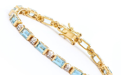 Plated 18KT Yellow Gold 11.30ctw Blue Topaz and Diamond Bracelet