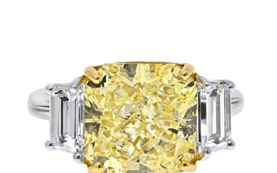 Platinum & 18K Yellow Gold 7.13 Carat Radiant Cut Three Stone Diamond Ring