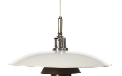 SOLD. Poul Henningsen: "PH 5/3". "Pat. Appl. Pendant with light metal and copper shades. Manufactured by Louis Poulsen. Diam 50 cm. – Bruun Rasmussen Auctioneers of Fine Art