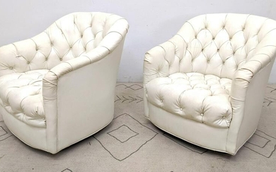 Pr White Tufted Lounge Chairs. Ward Bennett style
