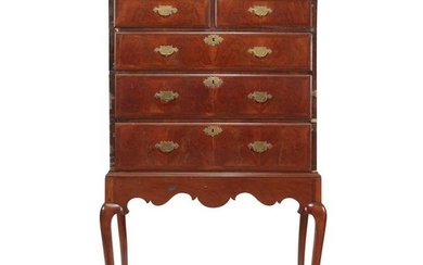 Queen Anne walnut high chest on later stand, 18th