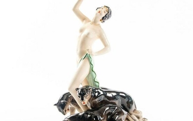 ROYAL DUX LADY DANCING WITH PANTHERS FIGURINE