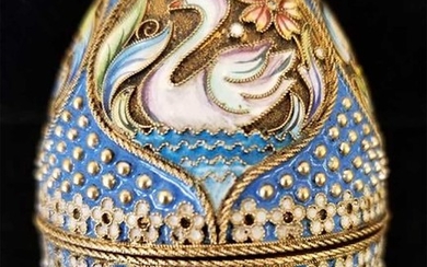 RUSSIAN IMPERIAL SILVER & CLOISONNE EGG, MC