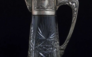 RUSSIAN SILVER MOUNTED CUT GLASS DECANTER, 1908