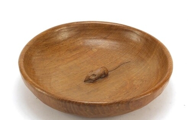Robert Mouseman Thompson adzed oak fruit bowl carved with a ...