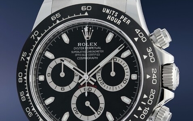 Rolex, Ref. 116500LN A brand new and highly attractive stainless steel chronograph wristwatch with black dial, guarantee, and presentation box