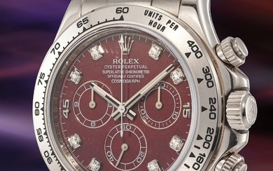 Rolex, Ref. 116509H A rare and attractive white gold chronograph wristwatch with rubellite dial and bracelet