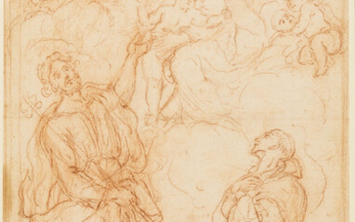 Roman School (late 17th century) The Madonna and Child appearing to Saint James and a kneeling monk [recto]; Study of a putto [verso]