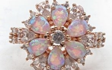 Rose Gold Over Sterling White Sapphire Opal Ring