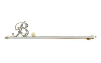 Rose-cut diamond & cultured pearl bar brooch