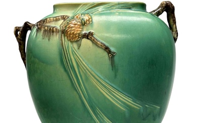 Roseville Pottery Pinecone Pillow Vase 114-8 in Green