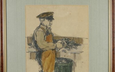 Roy Bailey Colored Pencil on Paper, "Shucking Scallops"