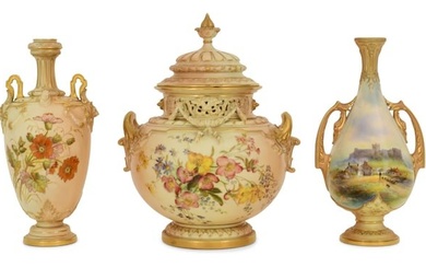Royal Worcester Covered Urn and Two Vases