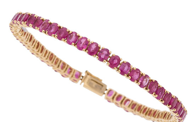 Ruby, Gold Bracelet The bracelet features oval-shaped rubies weighing...