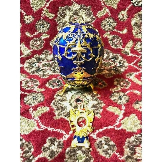 Russian Royal Blue Trinket Jewel Box Egg