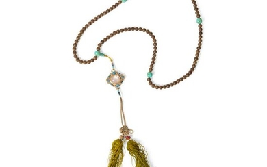 SANDALWOOD AND TURQUOISE COURT NECKLACE 19TH-20TH