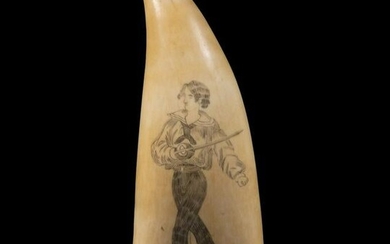 SCRIMSHAW DECORATED WHALE TOOTH