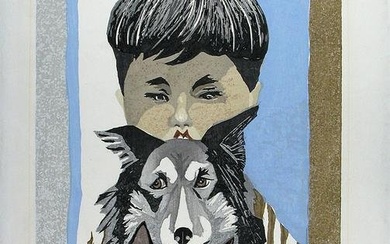 SEKINO Jun'ichiro (1914-1988):Boy with dog and cat (numbered FIRST EDITION print)