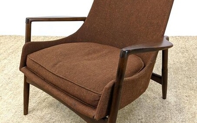 SELIG Danish Modern Wood Frame Lounge Chair. Brown twee