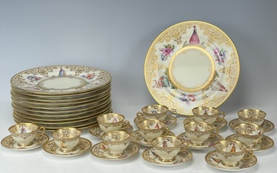 SET OF 12 AMBROISE LAMM DRESDEN PLATES AND CUPS AND SAUCERS