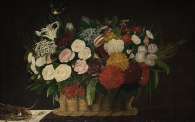 SPANISH SCHOOL (Late 19th century - Ppios. 20th century) "Still life with basket of flowers...