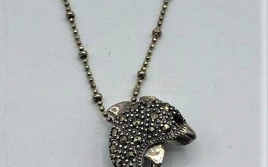 STERLING DOLPHIN With GARNETS, RUBIES PENDANT On CHAIN.
