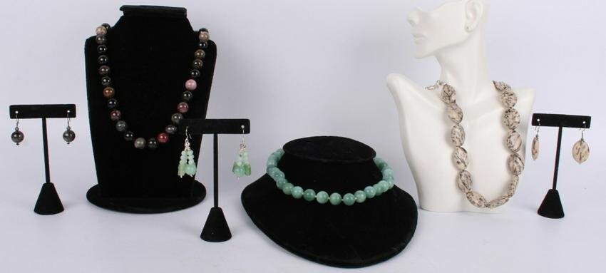 STERLING SILVER STONE BEADED JEWELRY SETS - (3)
