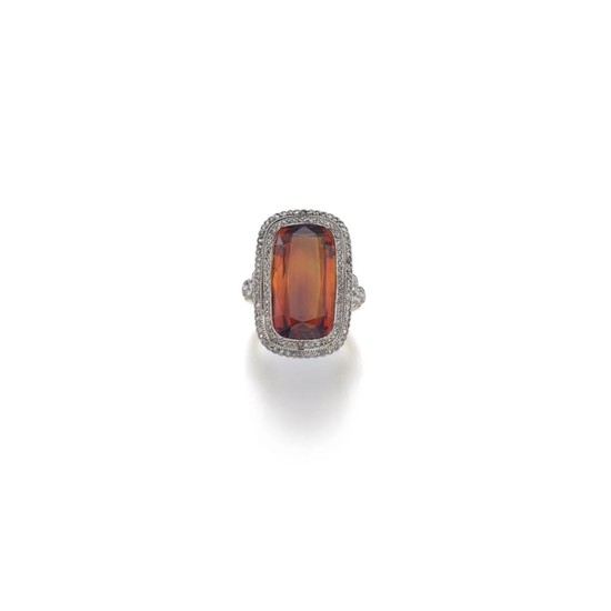 SYNTHETIC CITRINE AND DIAMOND RING