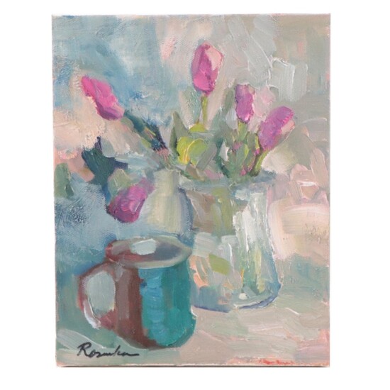 Sally Rosenbaum Still Life Oil Painting "Tulips," 21st Century