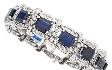 Sapphire, Diamond, White Gold Bracelet Stones: Full and tapered...