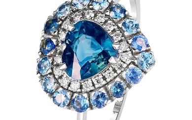 Sapphire Engagement Ring in 14k White Gold, Blue...