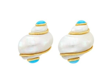 Seaman Schepps Pair of Gold, Shell and Turquoise 'Turbo