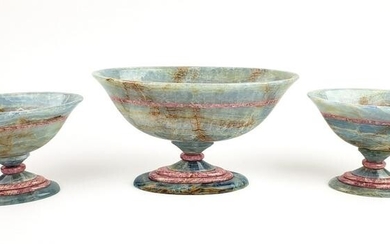 Set of 3 Blue Onyx & Pink Rhodochrosite Bowls