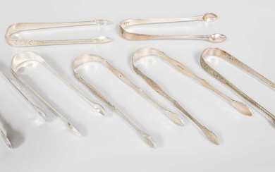 Seven Pairs of George III Silver Sugar-Tongs, including two pairs...