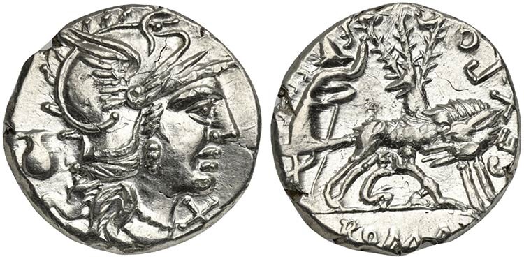 Sex. Pompeius Fostlus, Denarius, Rome, 137 BC. AR (g 3,89;...