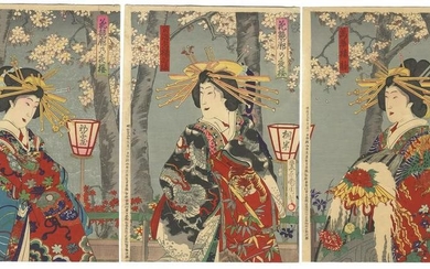 Shin-Yoshiwara Courtesans and Night Cherry Blossoms