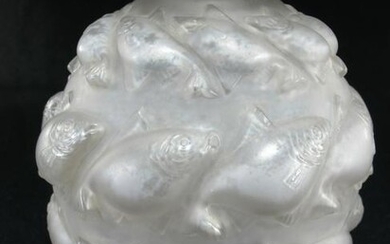 Signed R Lalique Camaret fish glass vase