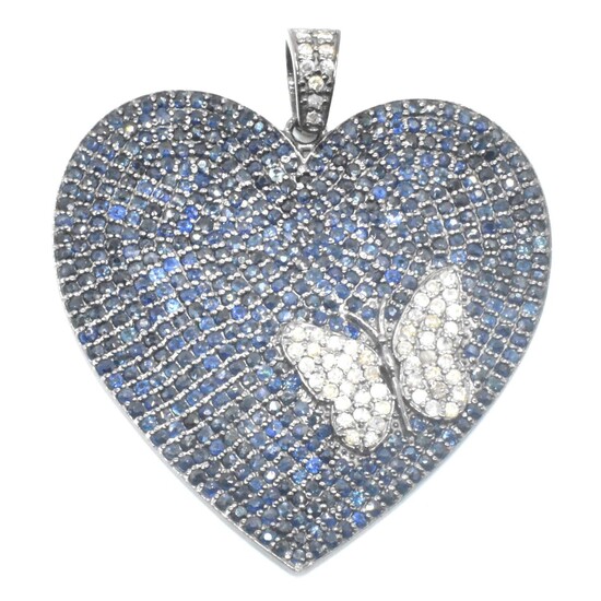 Silver Diamond Blue Sapphire Heart Pendant