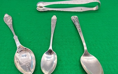 Silver Hallmarked Spoons and Sugar Tongs. 97 Grams.