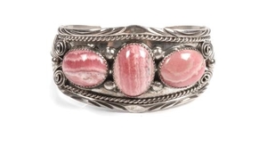 Southwest Style Silver and Rhodocrosite Cuff Bracelet