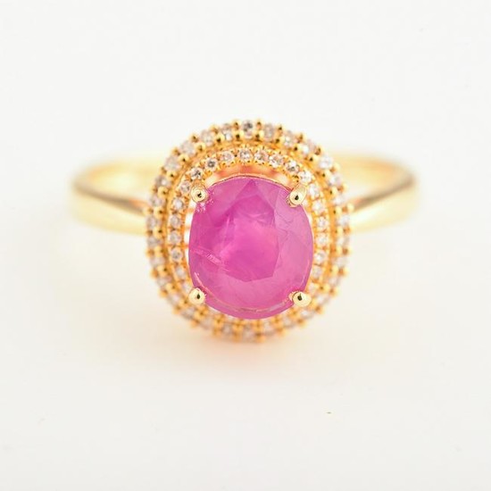 Sri Lanka Pink Sapphire, Diamond, 18k Yellow Gold Ring.