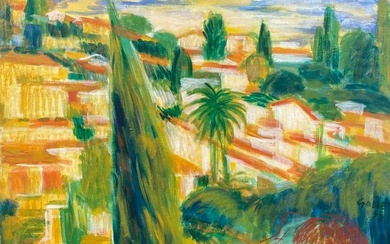 St. Paul de Vence South of France, Large French Oil Painting Bright Colors