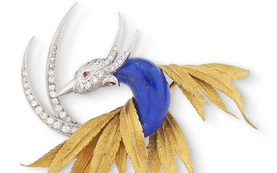 Sterlé, Lapis lazuli, gold and diamond brooch