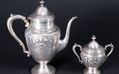 Sterling Silver Hand Chased Repouse Tea Set by Amstel