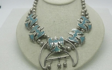 Sterling Turquoise Squash Blossom Necklace, Peyote