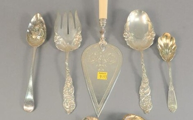 Sterling silver lot of serving spoons and forks, 22