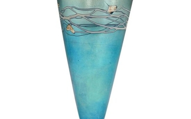 Steuben Blue Aurene footed Cone Vase