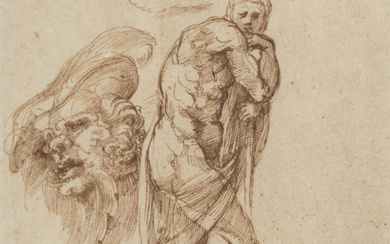 Studies of a Man Leaning on a Staff and of a Grotesque Head,Giovanni Battista Franco